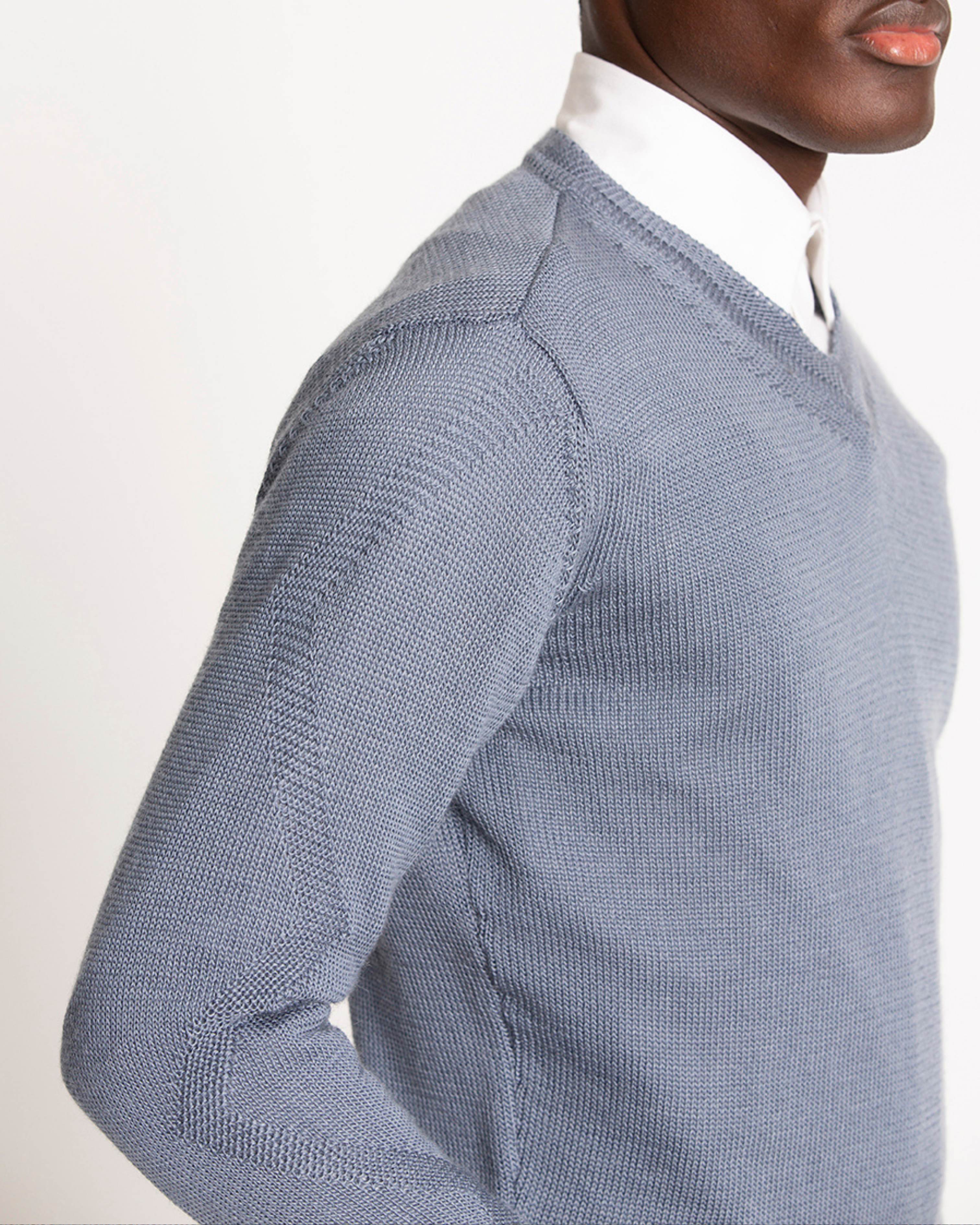 Wool & Mohair V-Neck Sweater - Folkstone Grey