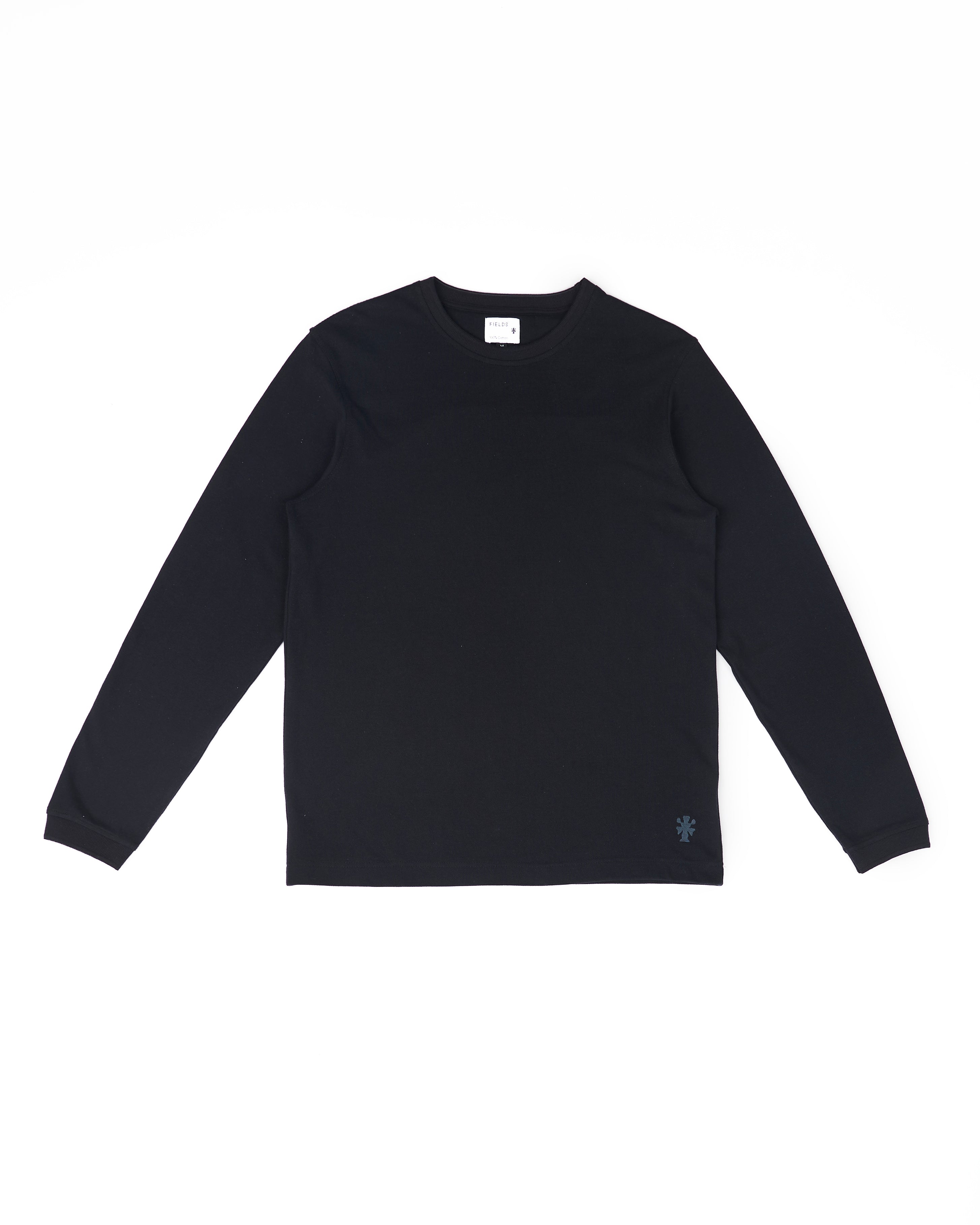 Cotton Long Sleeve Pique Tee in Black Beauty