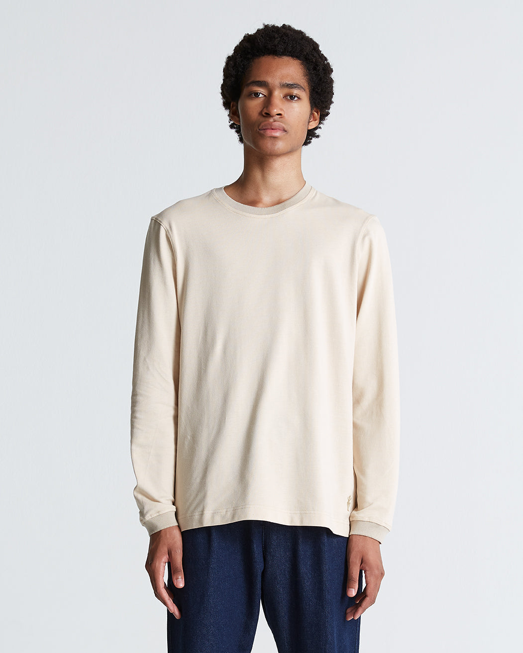 Cotton Long Sleeve Pique Tee Smoke Grey