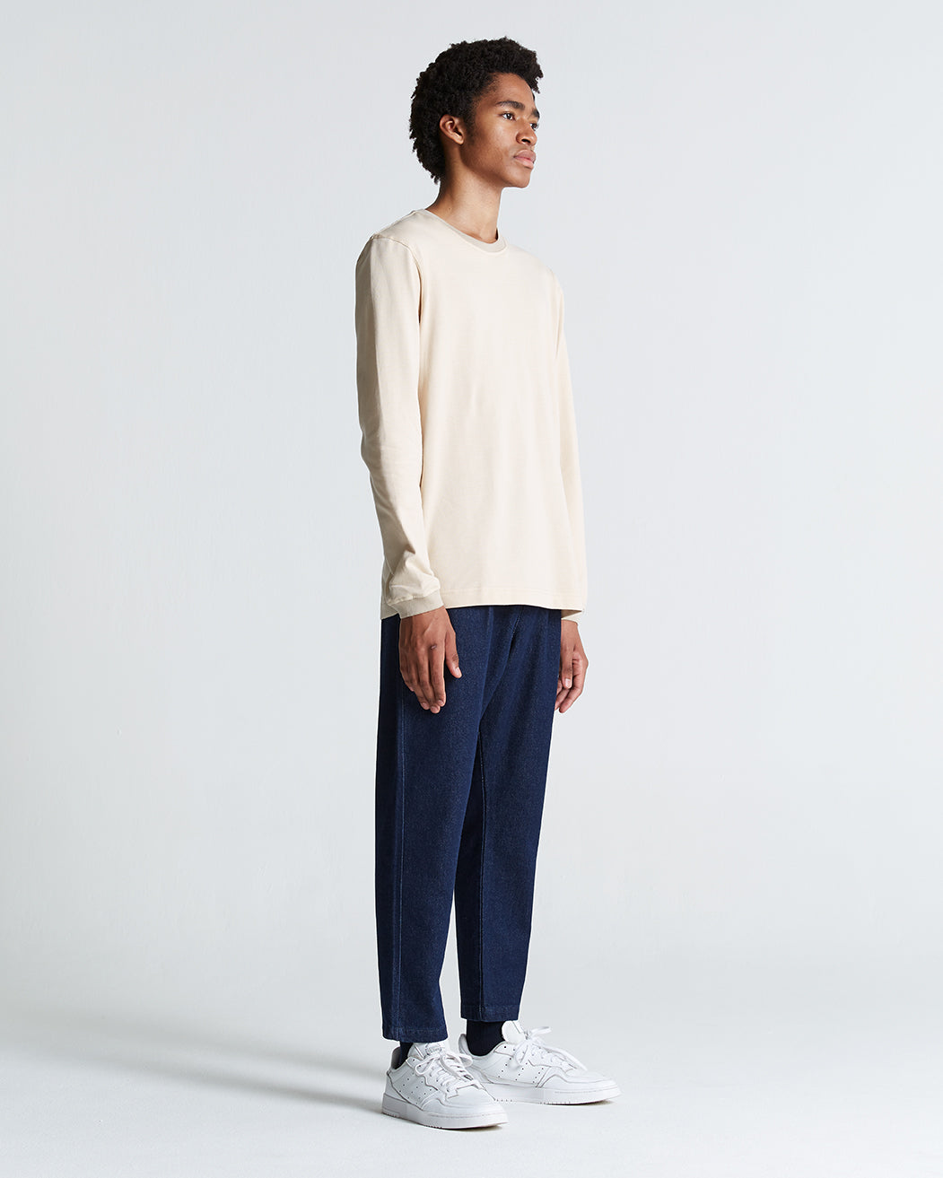 Cotton Long Sleeve Pique Tee Smoke Grey