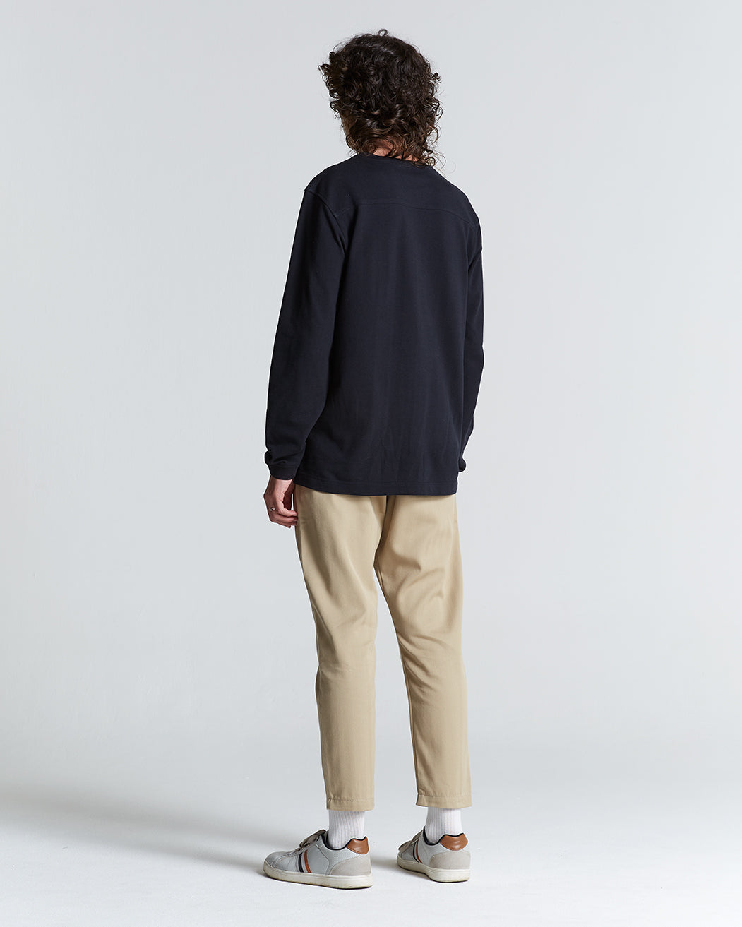 Cotton Long Sleeve Pique Tee in Black Beauty