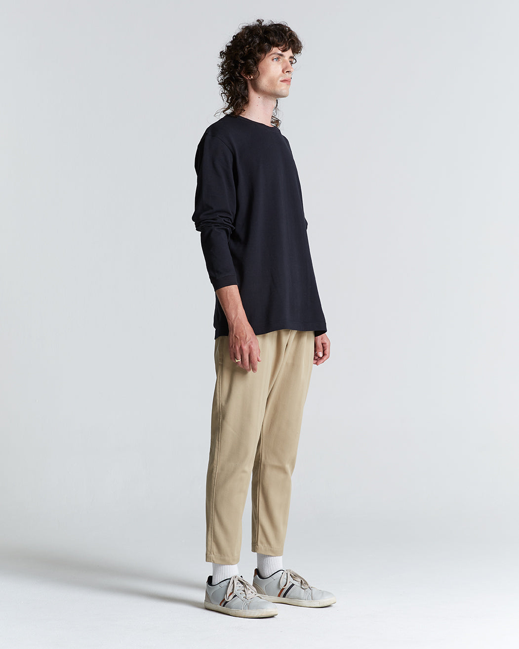 Cotton Long Sleeve Pique Tee in Black Beauty