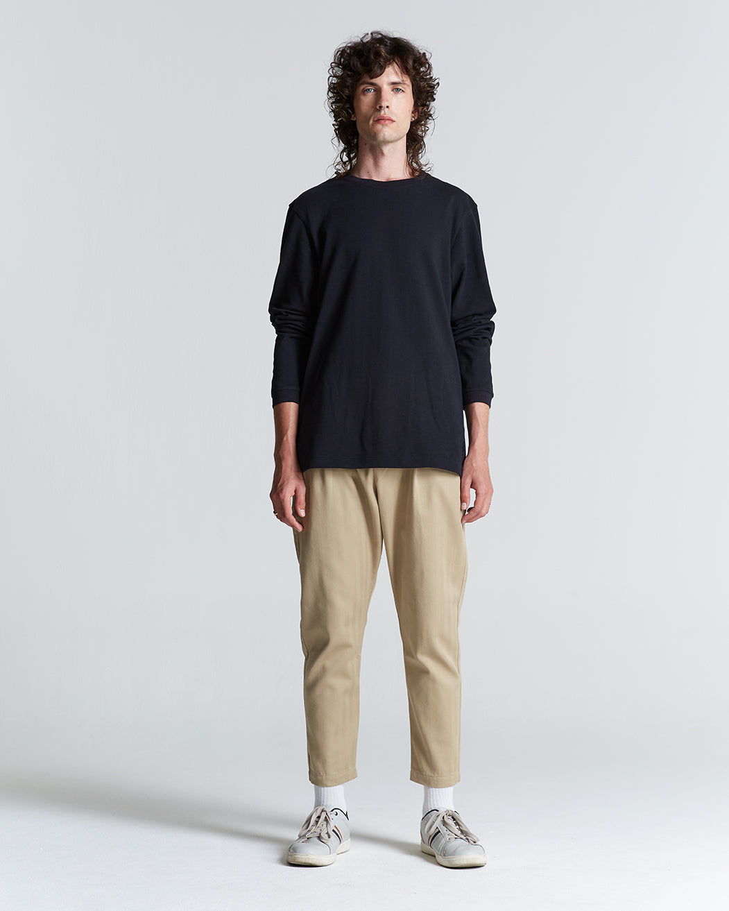 Cotton Long Sleeve Pique Tee in Black Beauty