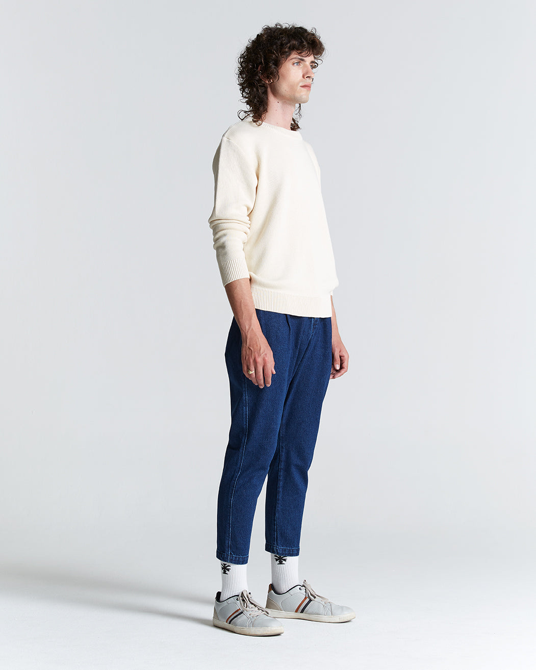 Cotton Round Neck Knit in Ecru