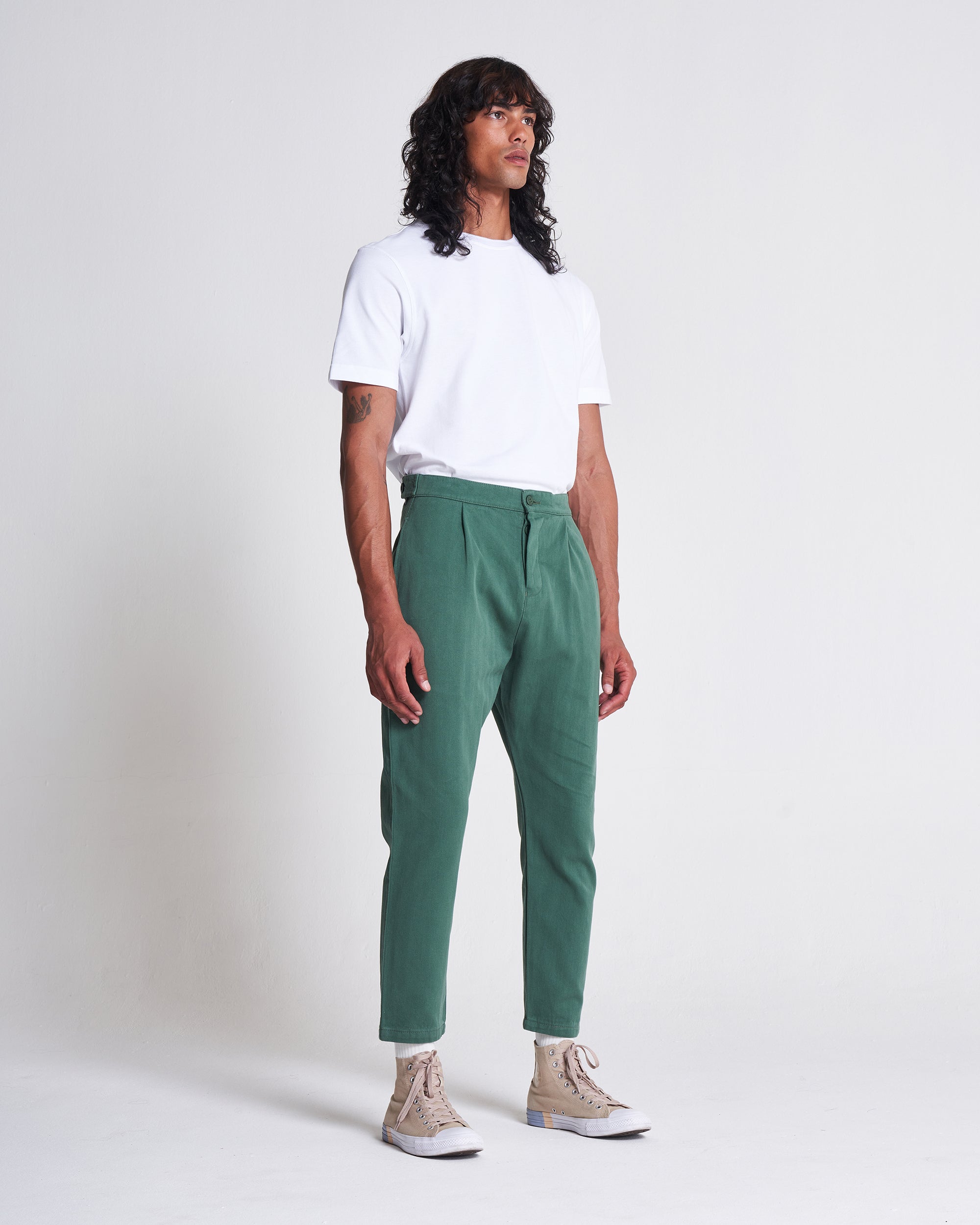 Weekend Trousers in Cotton Herringbone Myrtle