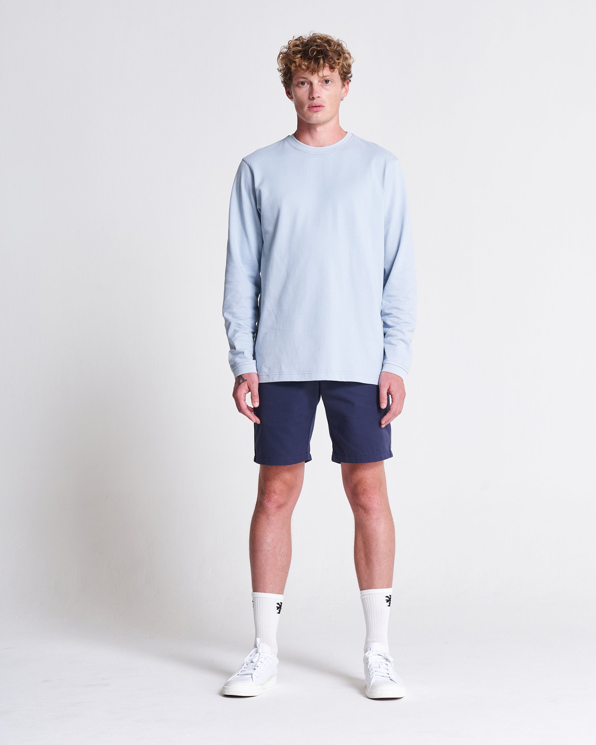 Long Sleeve Pique Tee in Zen Blue