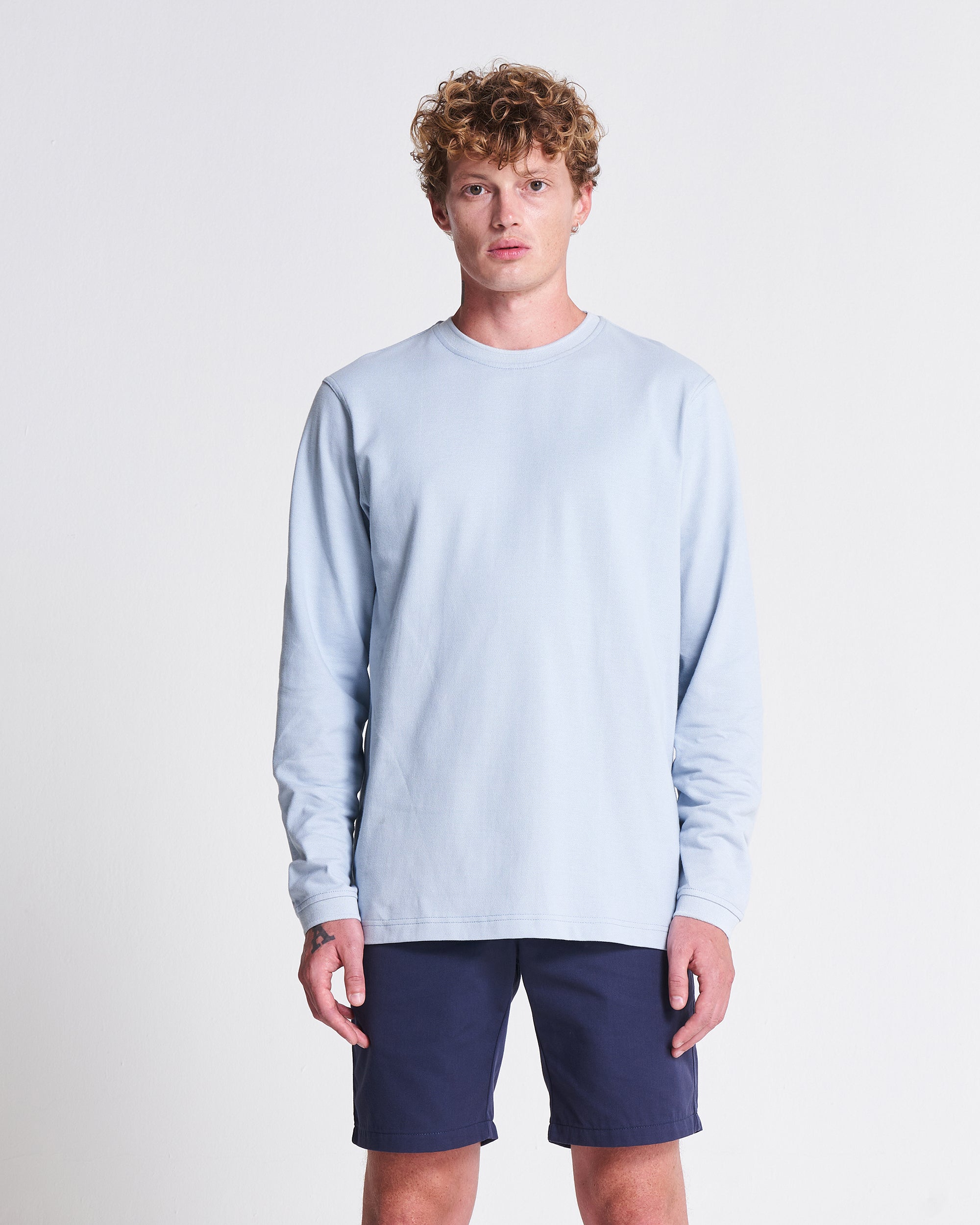 Long Sleeve Pique Tee in Zen Blue