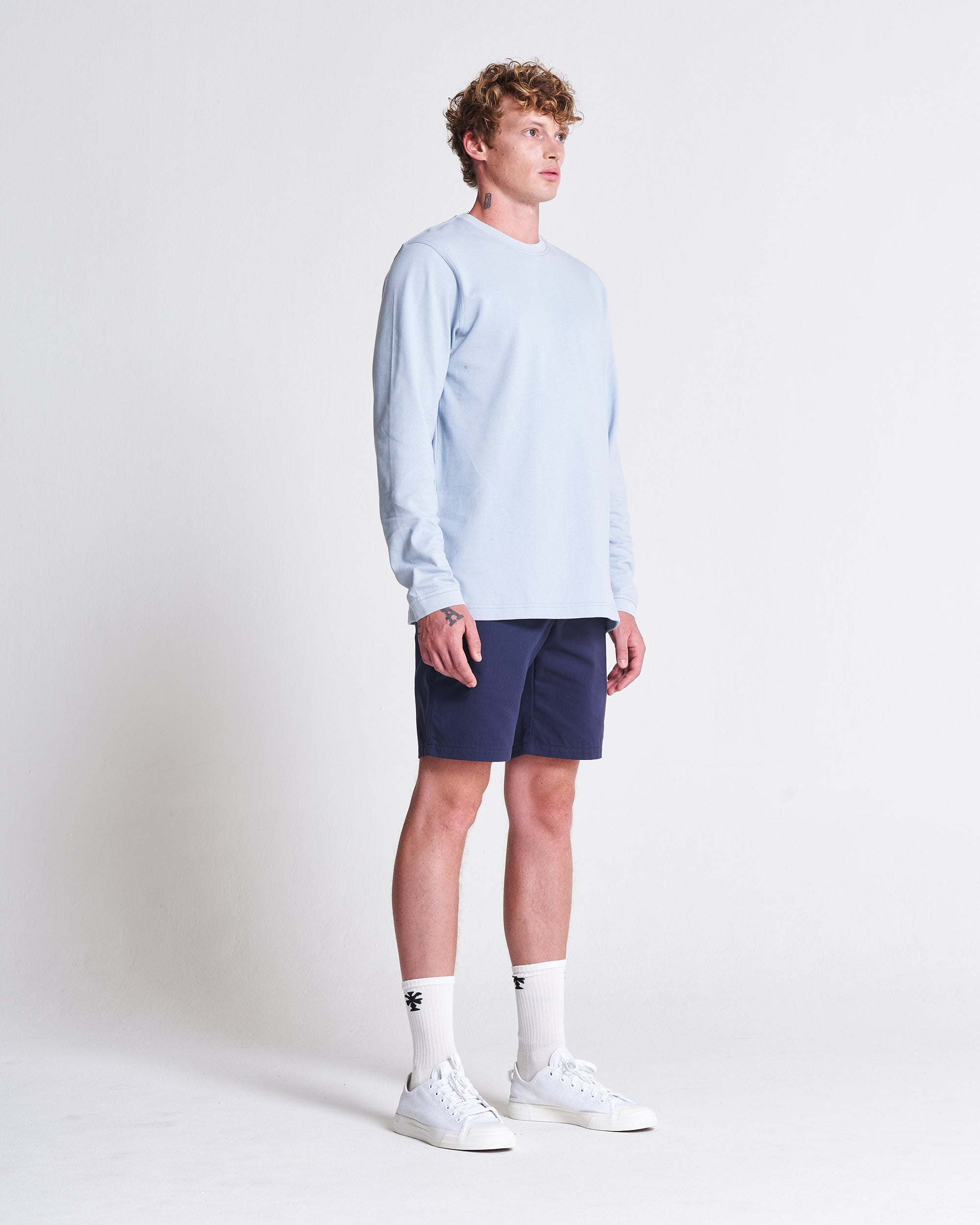 Long Sleeve Pique Tee in Zen Blue