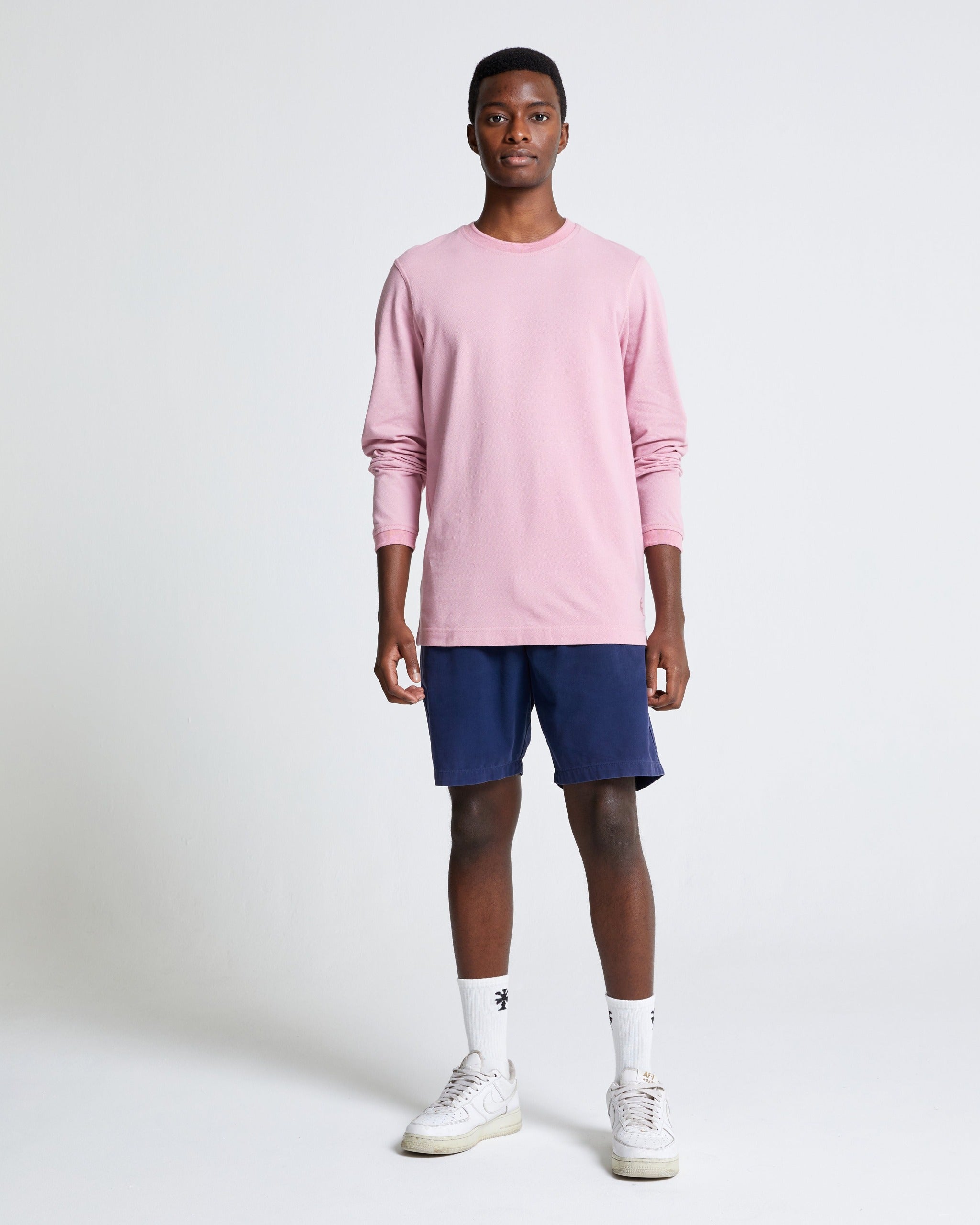 Long Sleeve Pique Tee in Cotton shade Dusty Pink