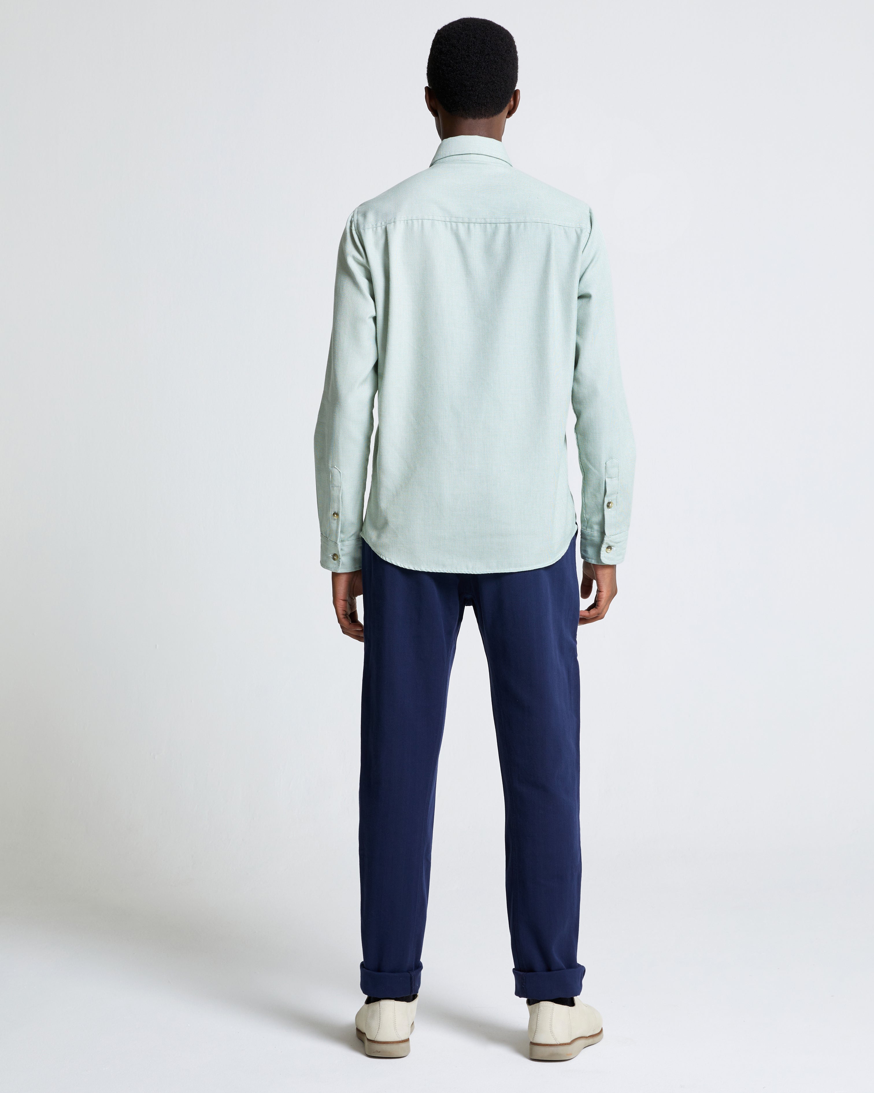 The Cotton Herringbone Straight Leg Trouser in Black Iris (Navy)