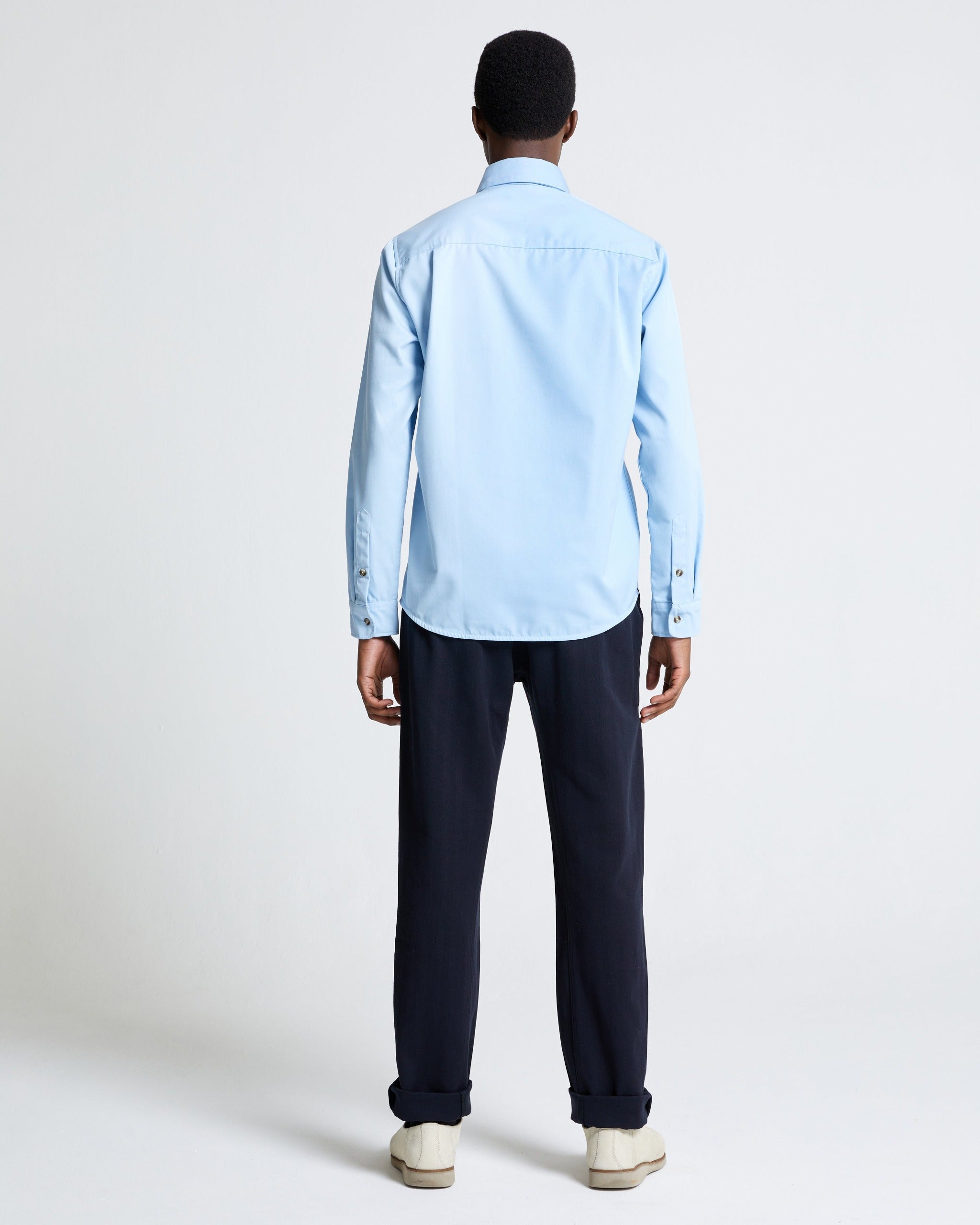 The Cotton Herringbone Straight Leg Trouser in Black Beauty
