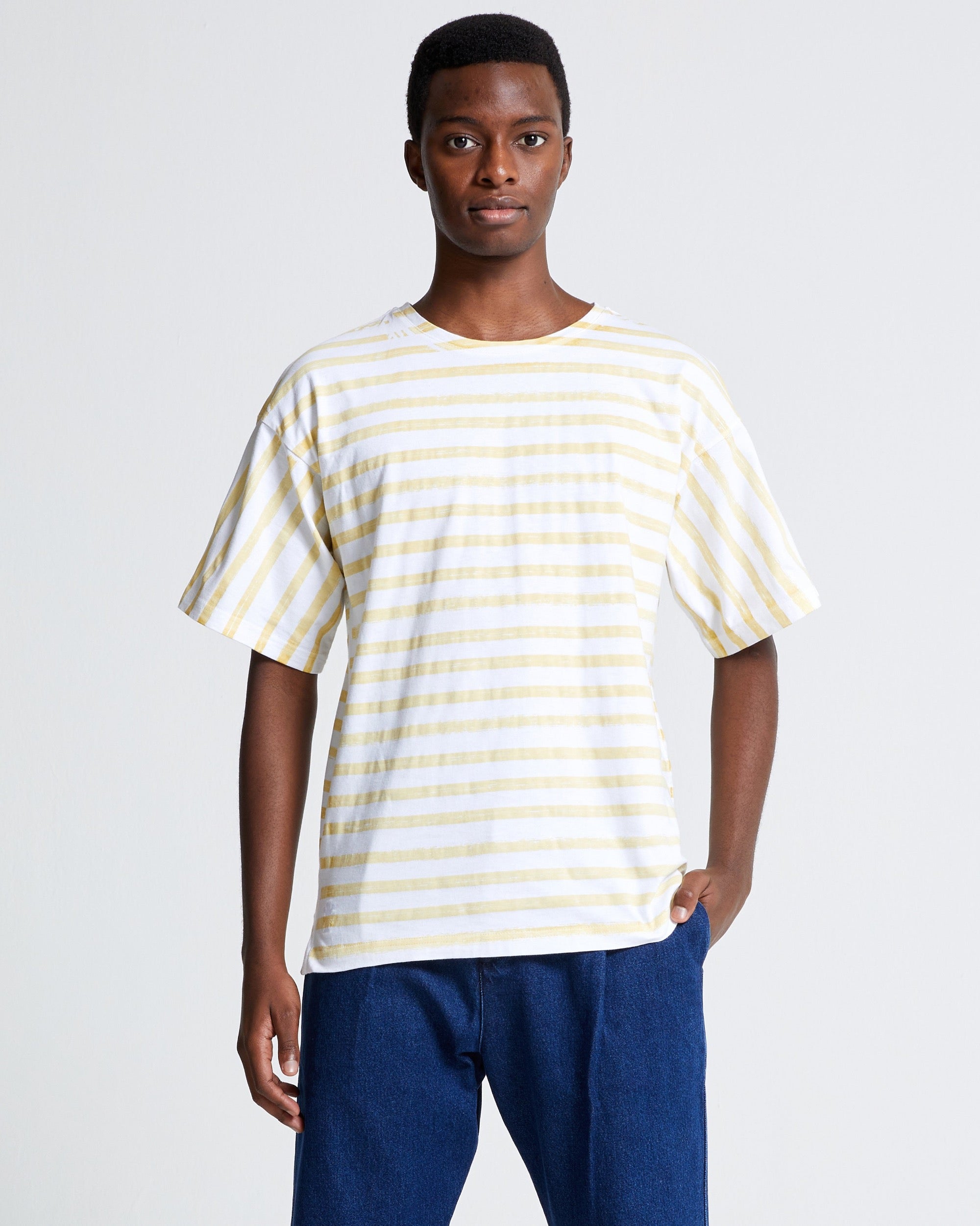 Striped Box Tee in Straw