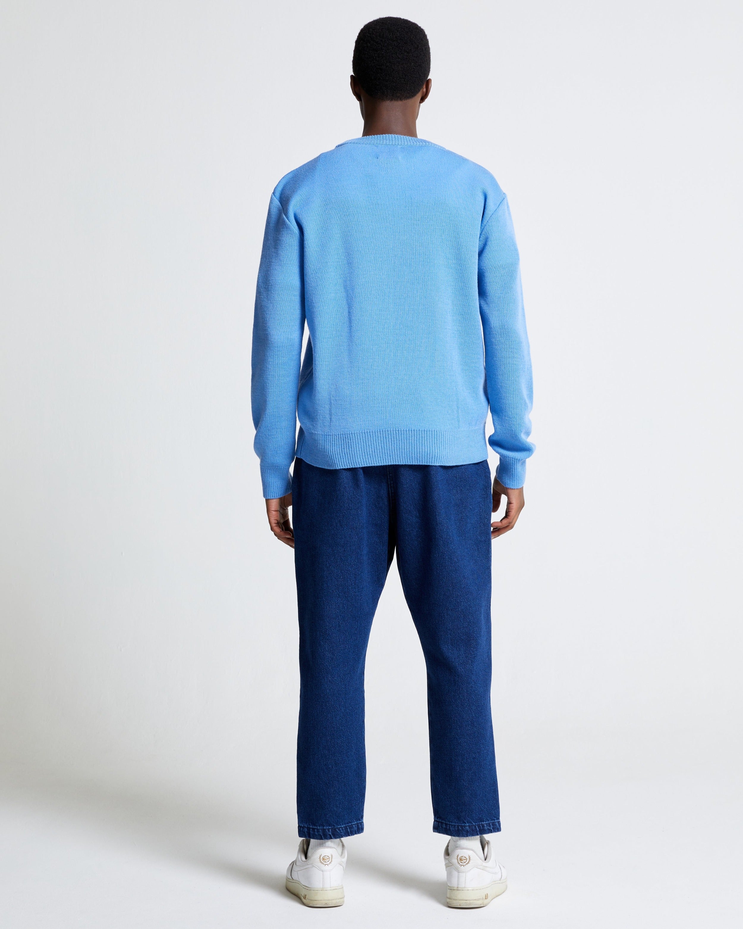 Round Neck Sweater in Wool & Mohair - Lichen Blue