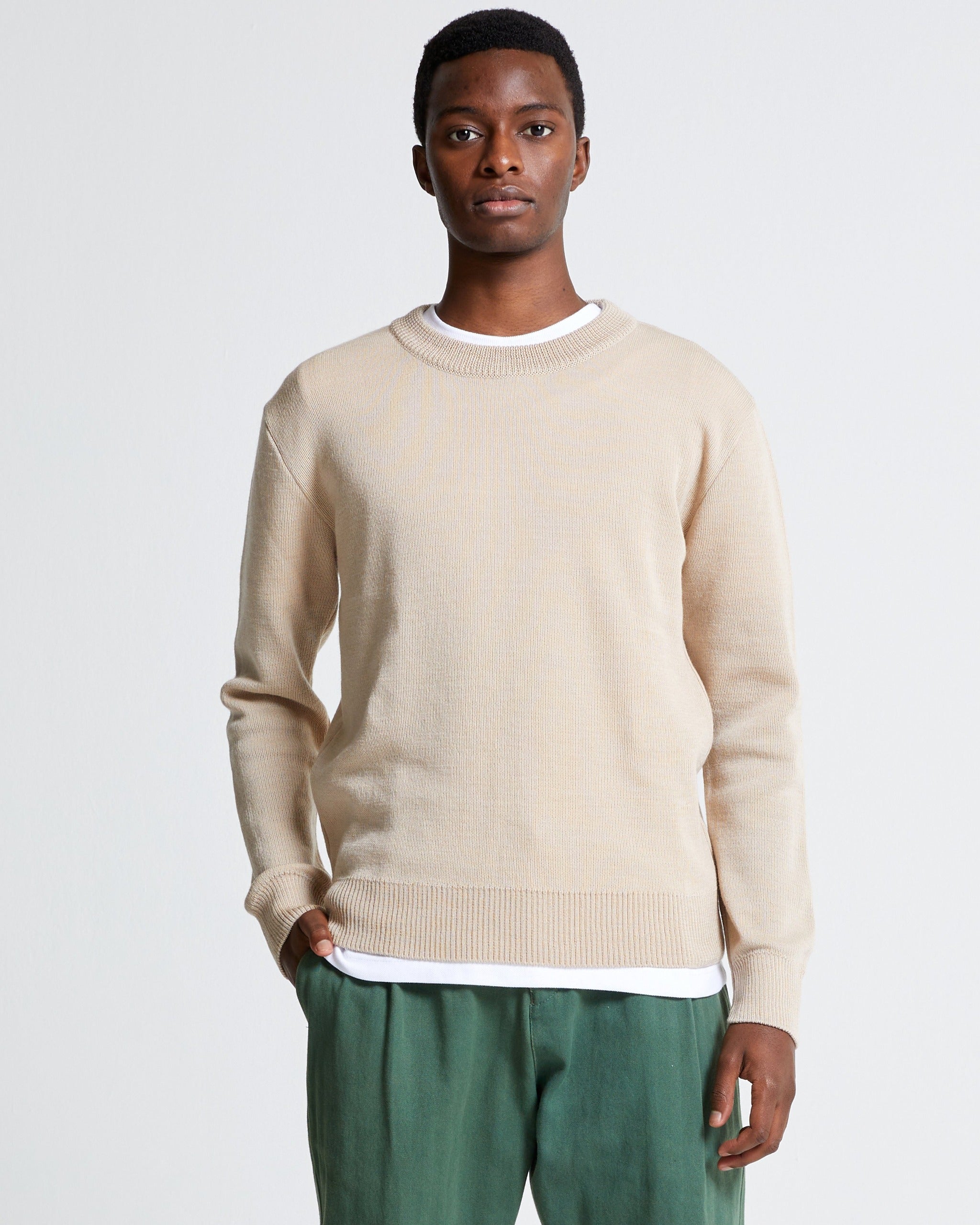 Wool & Mohair Round Neck Knit in Irish Cream