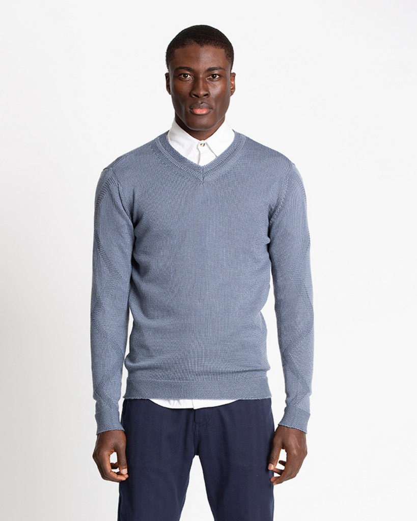 Wool & Mohair V-Neck Sweater - Folkstone Grey