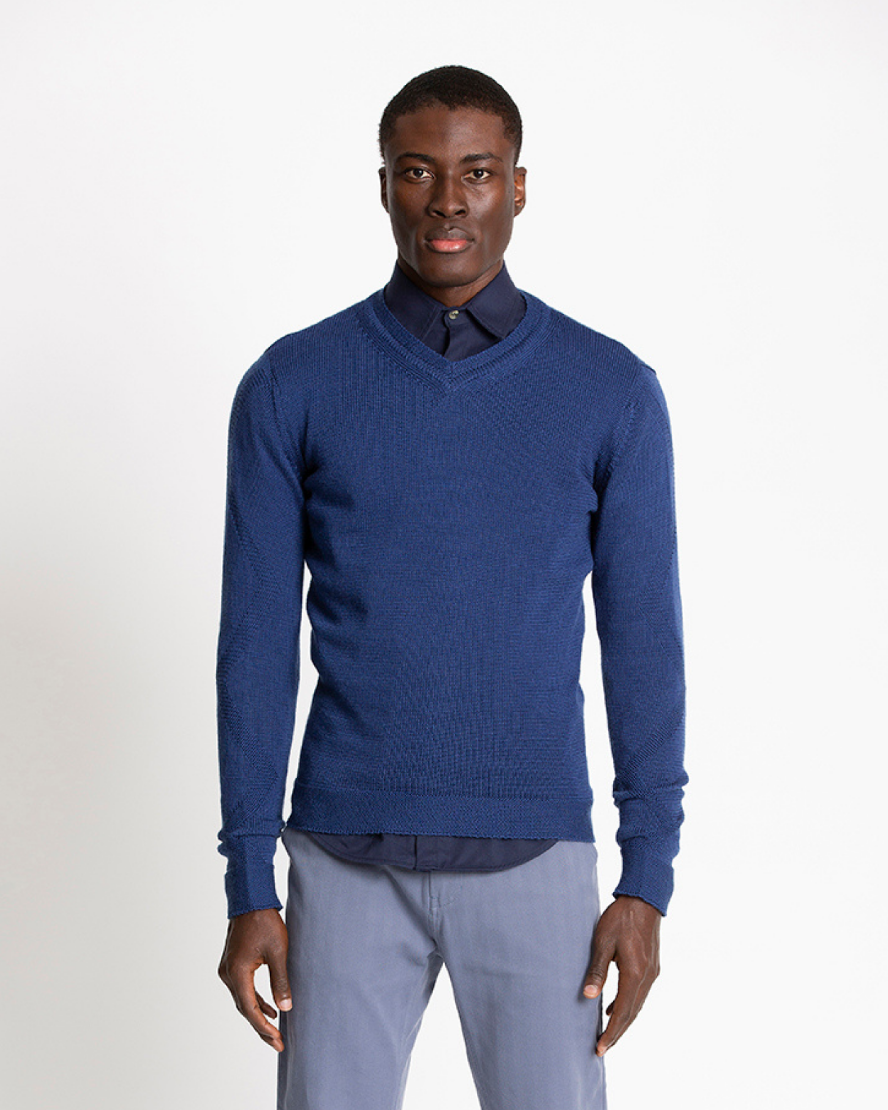Wool & Mohair V-Neck Sweater - Blue Depths