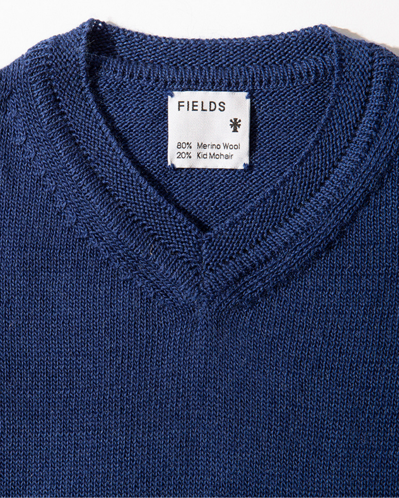 Wool & Mohair V-Neck Sweater - Blue Depths