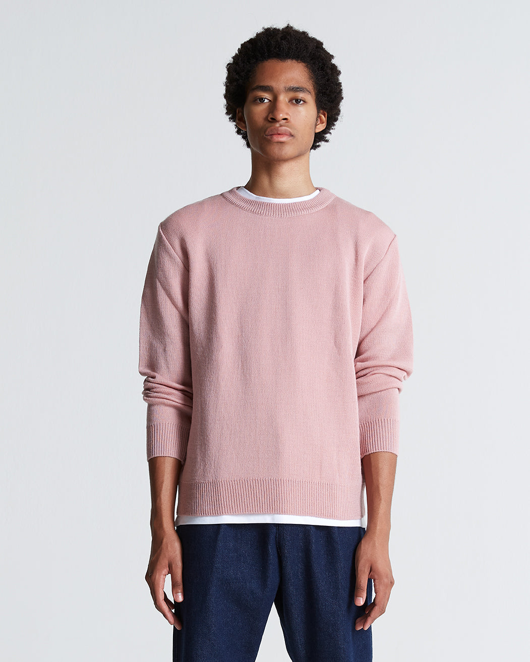 Wool & Mohair Round Neck Knit in Silver Pink