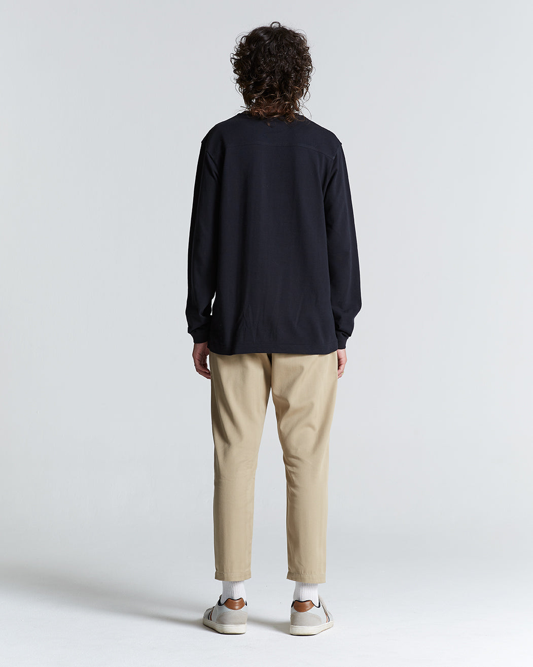 Cotton Long Sleeve Pique Tee in Black Beauty