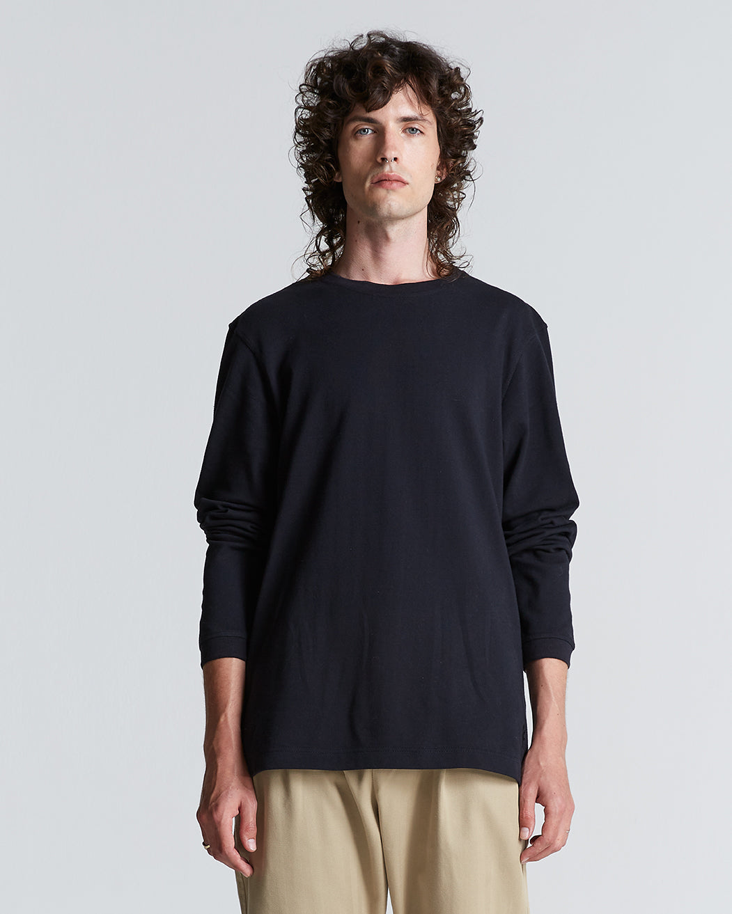 Cotton Long Sleeve Pique Tee in Black Beauty