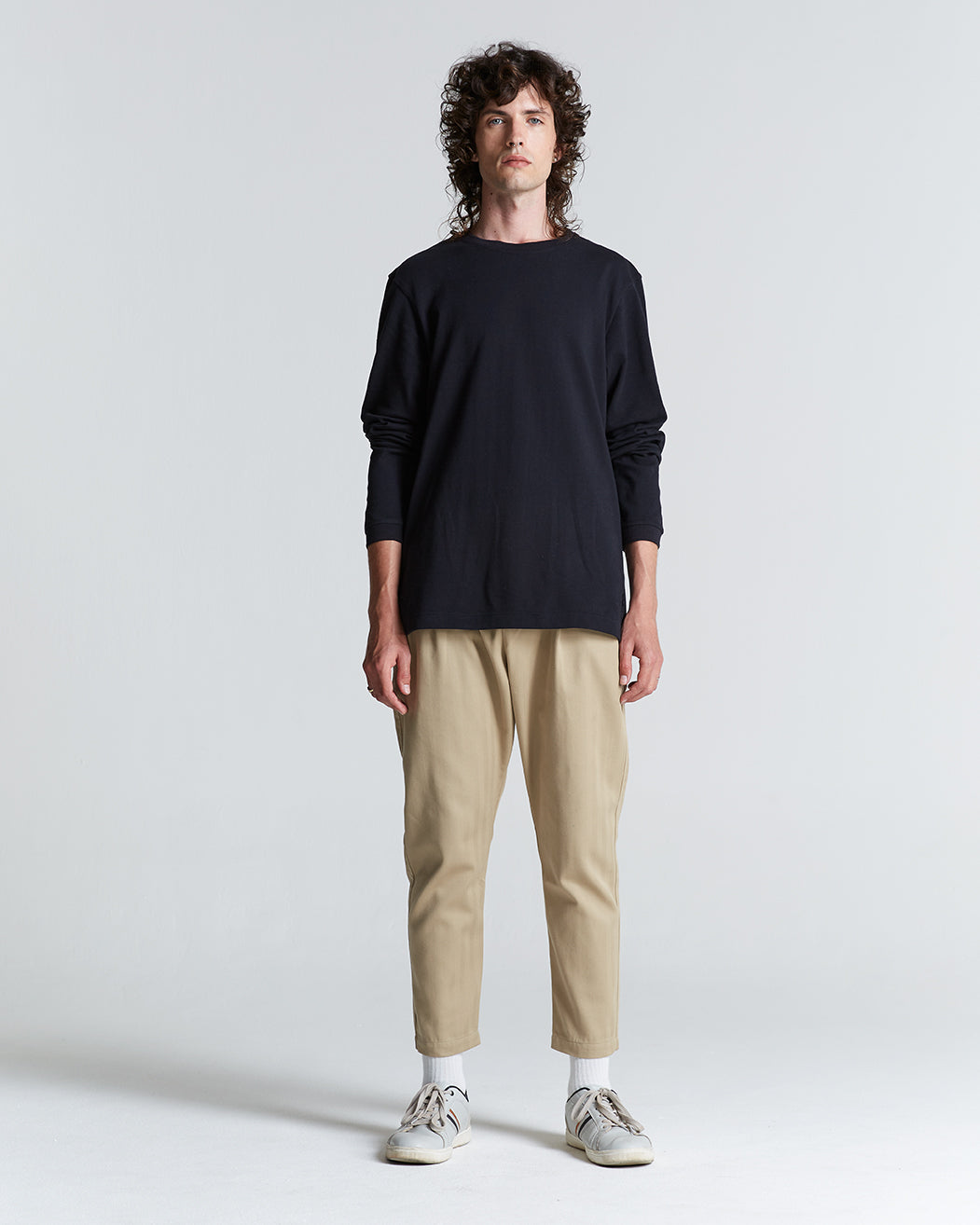 Cotton Long Sleeve Pique Tee in Black Beauty