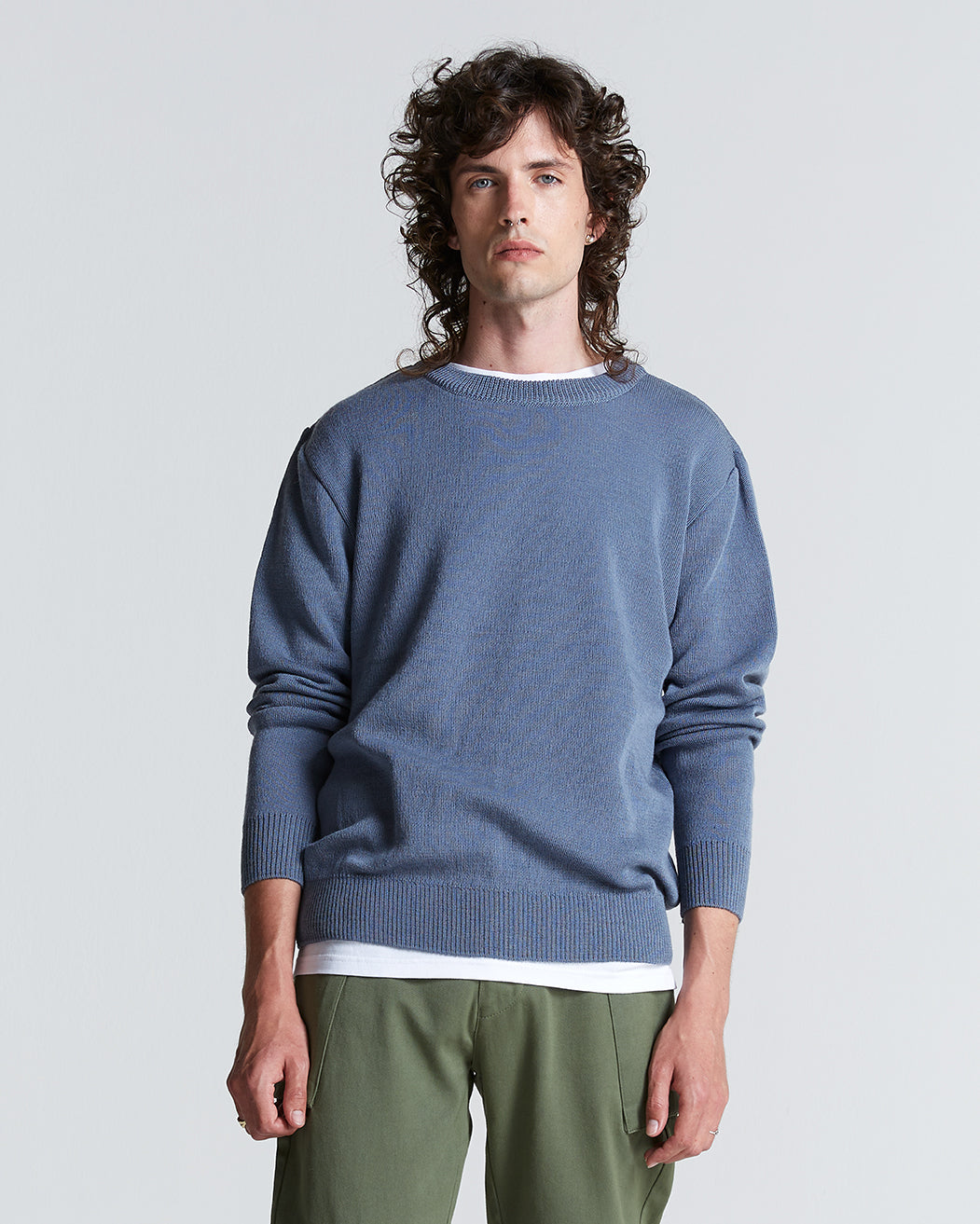 Wool & Mohair Round Neck Knit in Folkstone Grey