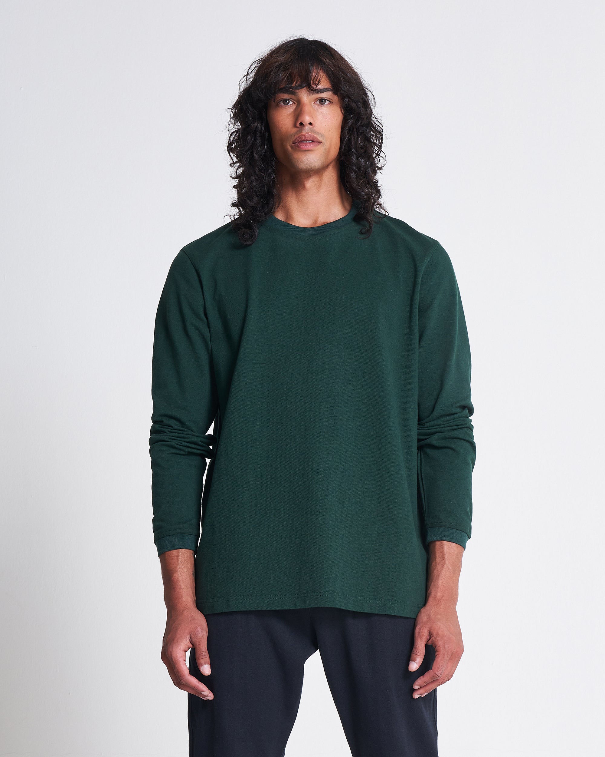 The Cotton Long Sleeve Pique tee in Pine Grove