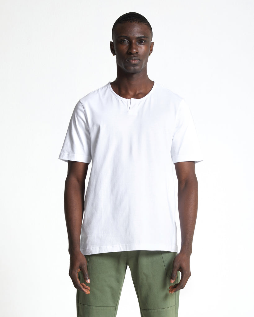 The Cotton Henley Tee in Brilliant White
