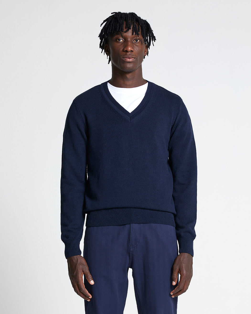 The Cotton V-Neck Sweater in Sky Captain