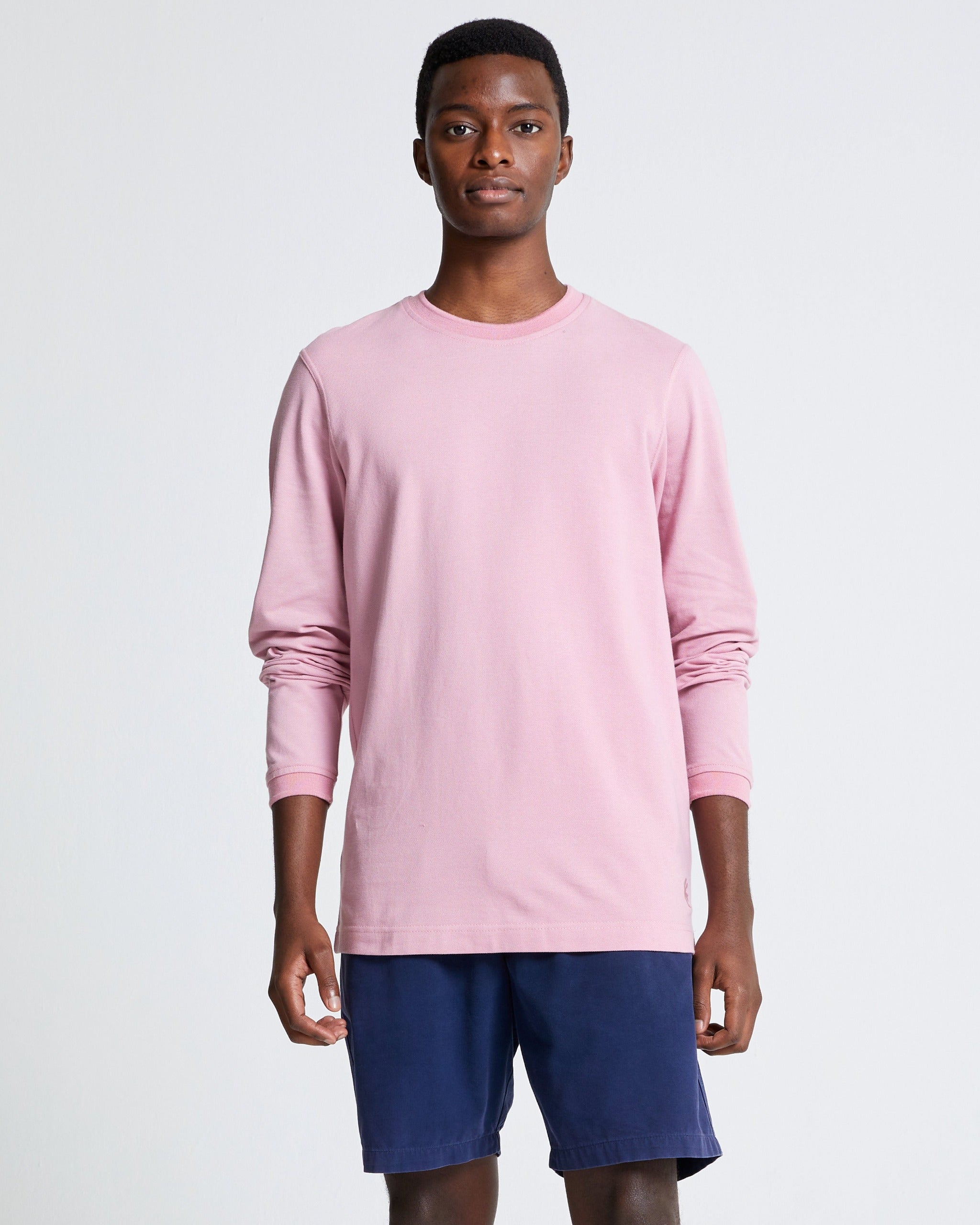 Long Sleeve Pique Tee in Cotton shade Dusty Pink