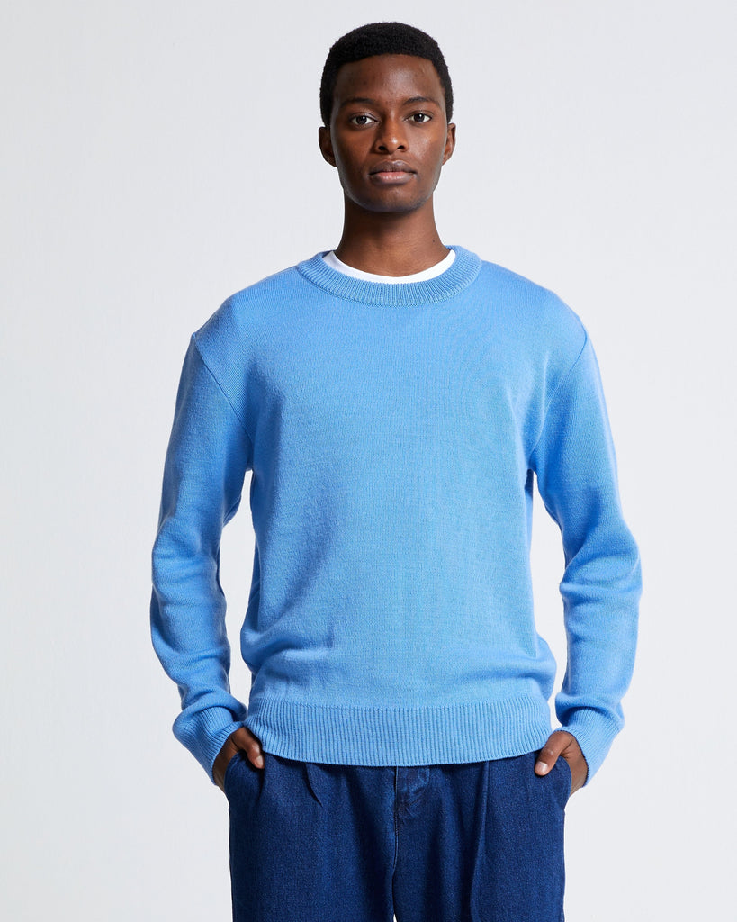 Round Neck Sweater in Wool & Mohair - Lichen Blue