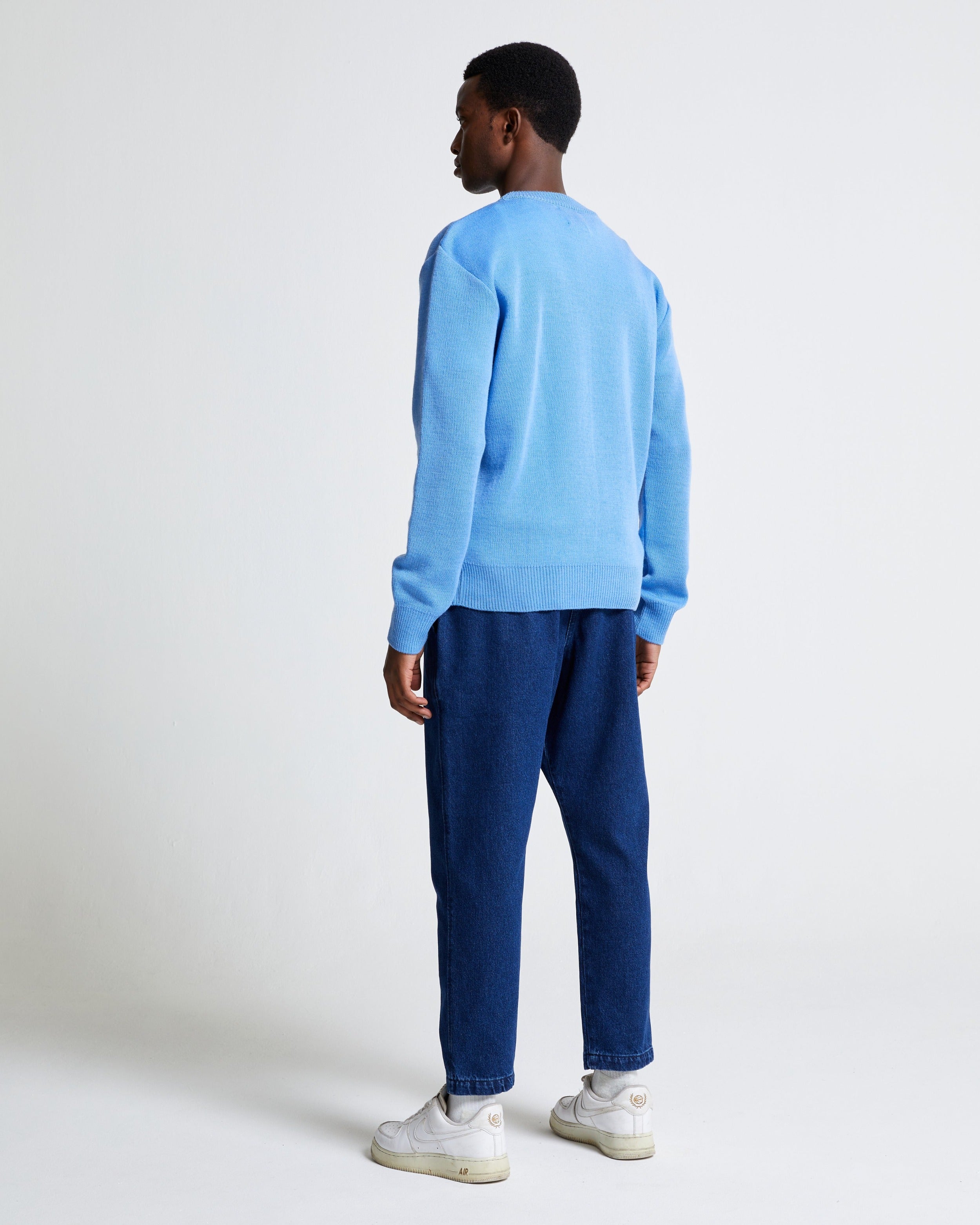 Round Neck Sweater in Wool & Mohair - Lichen Blue